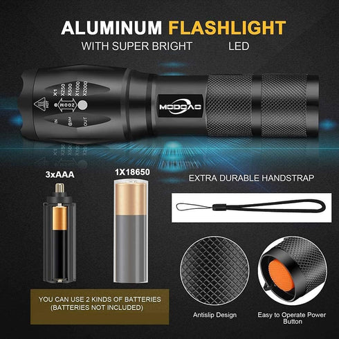 MODOAO 3-Pack Super Bright Flashlights - High Lumens LED Mini Flashlights for Camping and Emergency Use