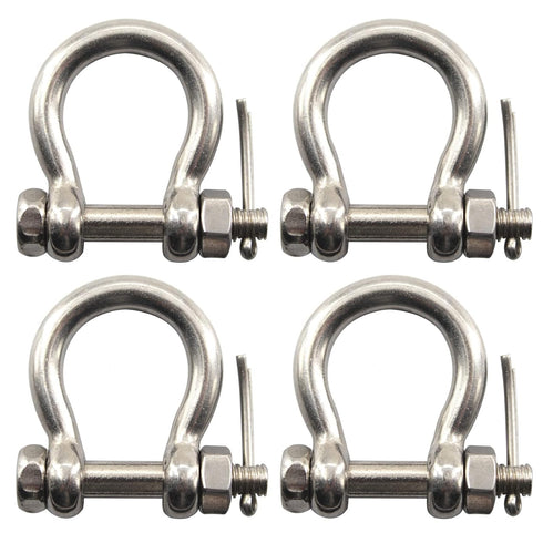 M8 Bow Shackle Anchor Shackle - Stainless Steel 304 D Ring Shackle with Cotter Pin for Material Handling (Pack of 4)