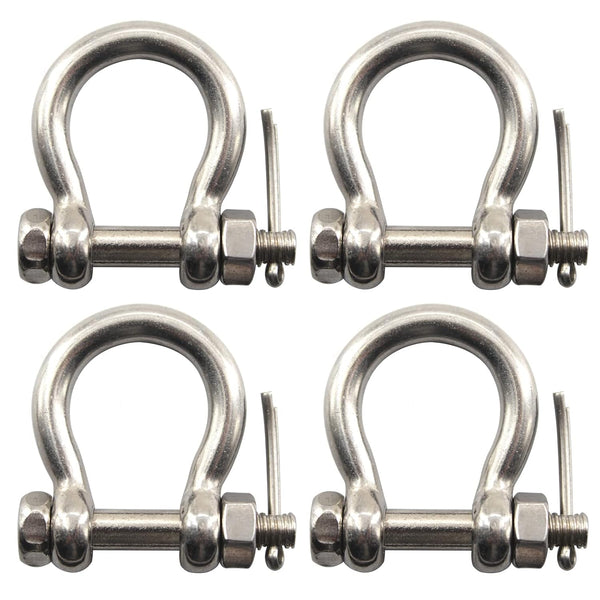 M8 Bow Shackle Anchor Shackle - Stainless Steel 304 D Ring Shackle with Cotter Pin for Material Handling (Pack of 4)