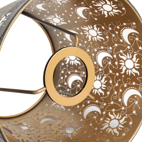 Gsycle E26 E27 Hollow Metal Lampshade, Clamp-On Lamp Shade with Sun Moon Stars Cutout Design Carved Iron Lampshade