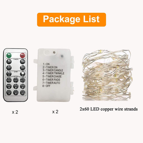 2 Pack 20 Feet 60 Warm White Led Battery Operated Fairy Lights with Remote Control Timer Waterproof Silver Copper Wire Twinkle String Lights for Party Bedroom Wedding Christmas Decorations by WSgift