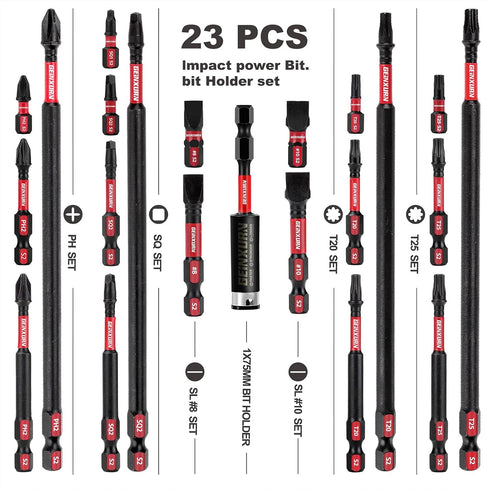 Impact Tough Magnetic Mixed 23Pack Insert Driver Bits, S2 Alloy Steel Screwdriver Power Bits Set with 1Pcs Impact Magnetic Bit Holder by GEINXURN