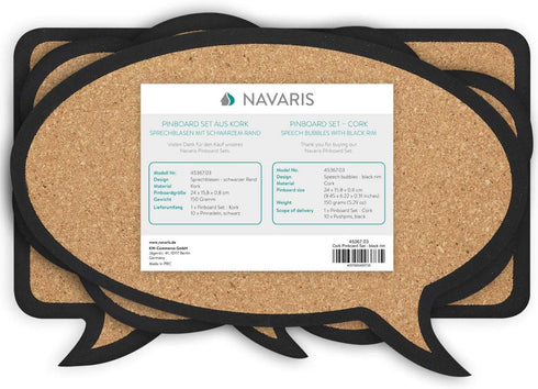 Navaris Cork Bulletin Board Set, 3X Pieces in Cute Decorative Speech and Thought Bubble Shapes with Push Pins