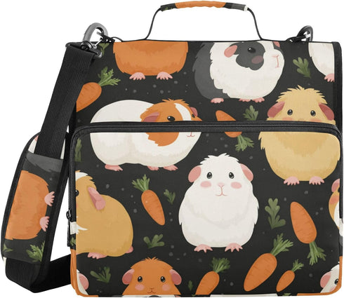 Fisyme Cute Guinea Pigs Carrot Zipper Binder 3 Ring with Zipper and Shoulder