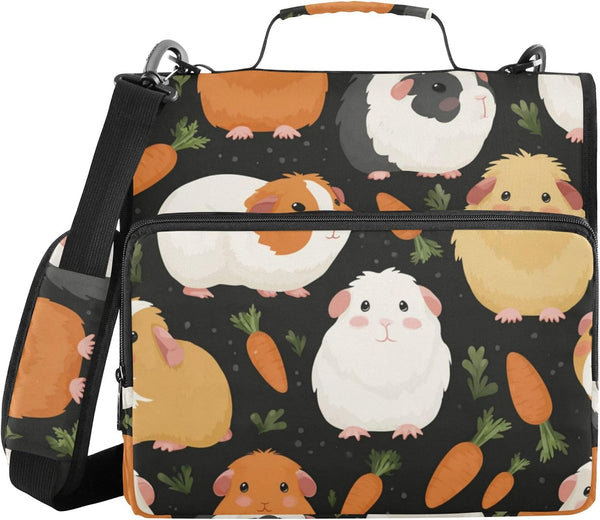 Fisyme Cute Guinea Pigs Carrot Zipper Binder 3 Ring with Zipper and Shoulder