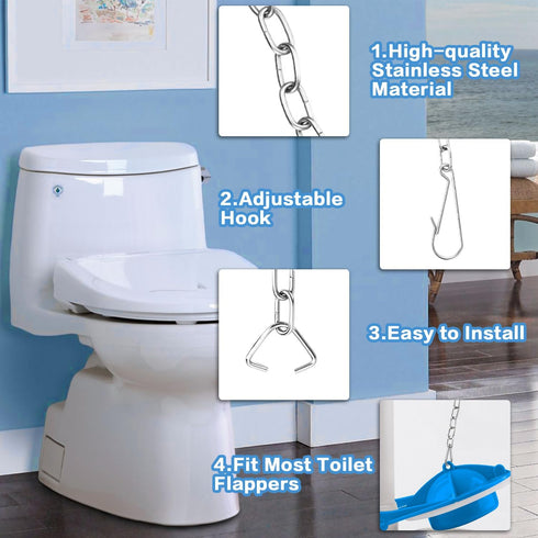 Toilet Chain Replacement Kit: 3Pcs 9.5 Stainless Steel Toilet Flapper Handle Chain with Hook Ring, Silver