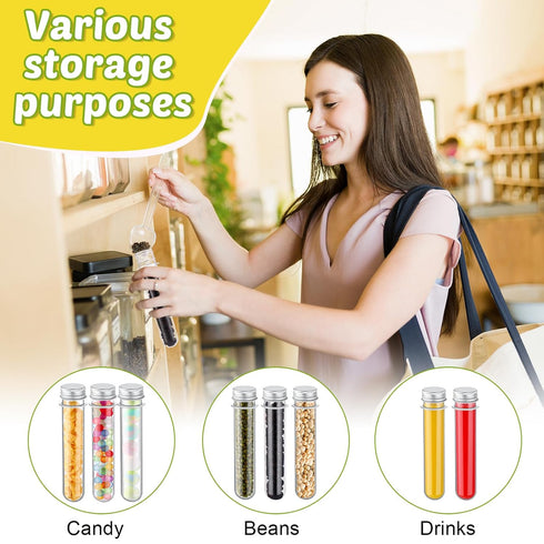 50 Pcs 40 ml Plastic Test Tubes with Screw Lids for Sample Powder Seed Bead Storage (Silver)