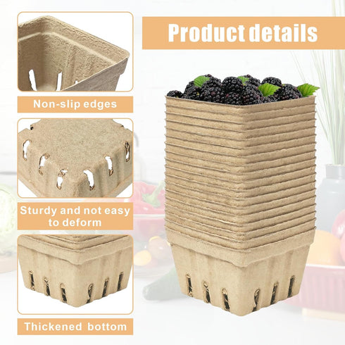 EXJEXJ 30 (30) Pcs Natural Pulp Fiber Berry Basket Small Vented Berry Picking Basket Small Container Holder for Fruits