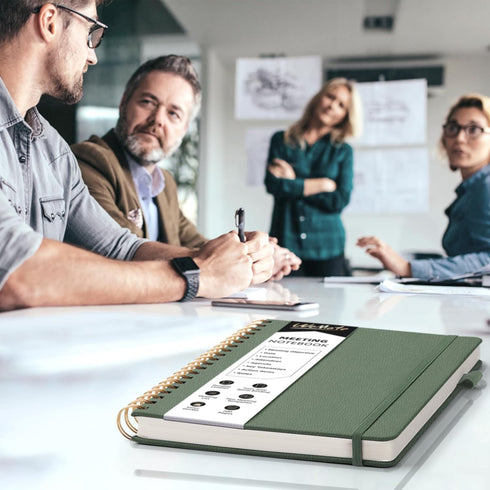 WEMATE Simplified Meeting Notebook for Work, 200 Pages, Office Supplies for Project Planner, PU Leather Hardcover