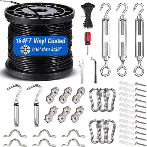 Toyeah String Light Hanging Kit with 164FT Vinyl Coated 304 Stainless Steel Wire