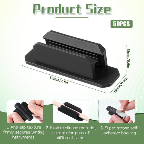 AOZUO 50 Pack Adhesive Pencil Holders for Desk, Silicone Flexible Adhesive Pen Holder for Desk Wall Clipboard, Reusable