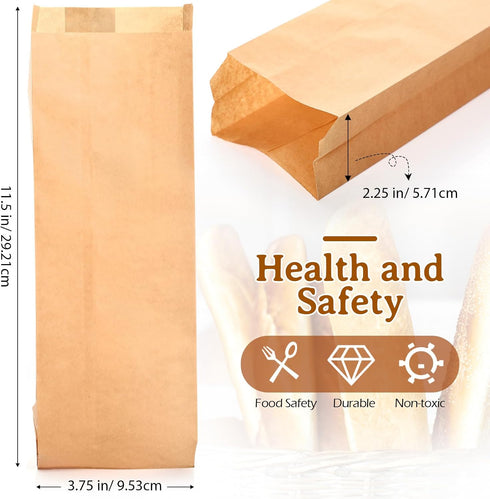 150 Pack Packing 11.5 3.75 2.25 Inch Baguette Kraft Bags, Bread Bags x x Kraft Wine Paper Bakery Storage Loaf Storage