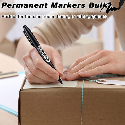 Thenshop 100 Pack Black Permanent Markers, Fine Point, Waterproof, Works on Plastic, Wood, Stone, Metal, Glass