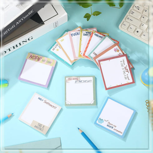 Kisston 12 Pcs Funny Sticky Notes with Fun Messages, 3 x 3 Inch Notepads for Coworkers, Self Stick Mini Notepads, 50