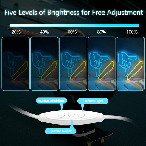 Dimmable Finger Skateboards Neon Sign for Wall Decor, Skateboard LED Fingerboard Neon Light for Kids, Teens, Adults