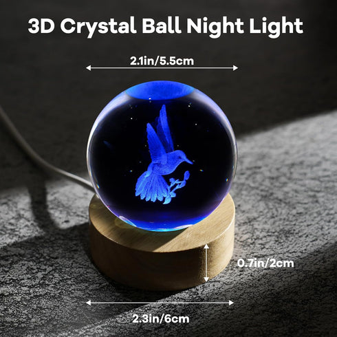 PYMIN3D 3D Hummingbird 2.4in Hummingbird 16 Hummingbird Hummingbird Crystal Ball Night Light Figurines Decor Table Lamp