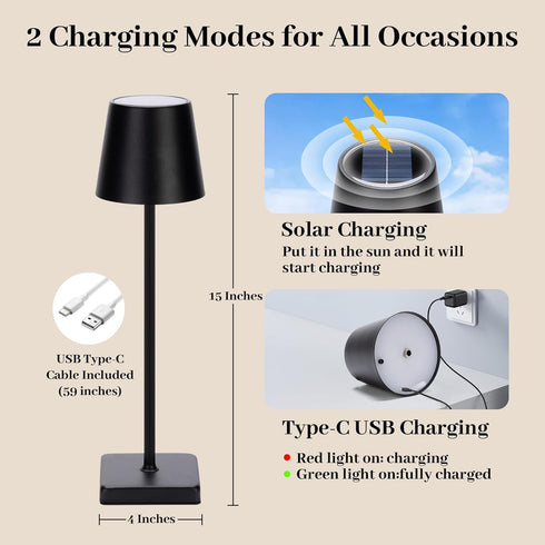 Waterproof,2000mAh Dimming Livinlarge Cordless Table Lamps,Rechargeable Outdoor Solar LED Lamp,Portable USB Desk Lamp