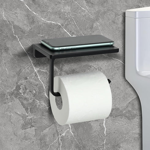 Toilet Paper Holder Wall Mount with Shelf, Bathroom Tissue Holder with Phone Storage, Rustproof Metal Roll Dispenser