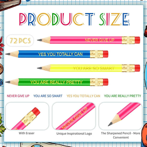 Tinlade 72 Pcs Inspirational Golf Pencils with Erasers for Kids Bulk 4 Colors Quotes Presharpened Neon Mini Pencils Motivational Pencils Half Pencils for Students Gifts School Office Supplies by Tinlade