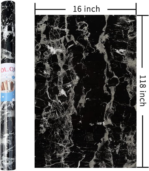 16x118 inch Black Marble Contact Paper - Peel and Stick Waterproof Vinyl for Kitchen Cabinet Decoration