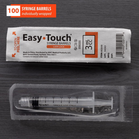 3ML Pack 100 Easy Touch Luer-Lock Syringe Barrel, Syringe