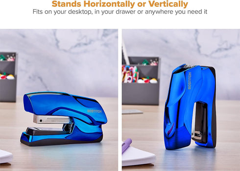 Bostitch Office Heavy Duty Stapler, Metallic Blue, 40 Sheet Capacity, No Jam, Half Strip, Fits in Palm for Classroom