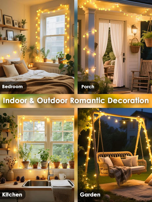43FT 100LED 8 LORRYTE Connectable Globe String Lights | Modes Warm White String Lights Plug in with Remote | Hanging