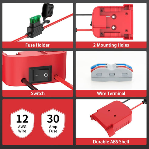 Kzreect 2 Pack 18V 12AWG for Power Wheel Adapter Compatible with Milwaukee Battery, Converter Kit with Built-in Switch