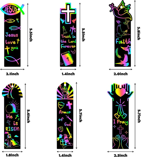 CY2SIDE 60PCS Religious Scratch Bookmarks, DIY Crosses Rainbow Color Paper Cards Craft Kits for Christian Sunday School