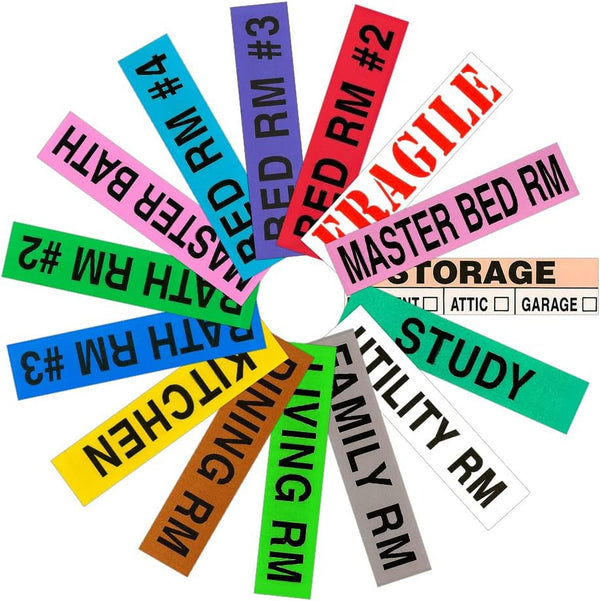 Tag-A-Room Color Coded Home Moving Box Labels - 800 Count for 4 Bedroom House Pack + Fragile Stickers