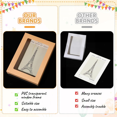Chivertion 50 Pcs Kraft Paper Greeting Card Storage Box with PVC Window - Bulk Frame Photo Storage Box (5.39 x 7.36 x 1