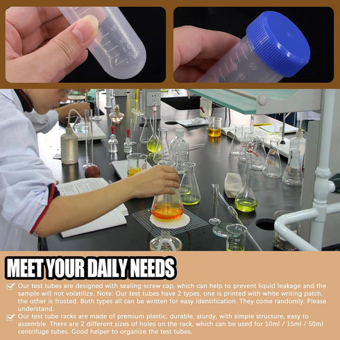 28 Well Plastic Test Tube Stand Rack, Detachable Centrifuge Tube Rack + 25Pcs 50ml Flat Bottom Tubes