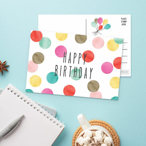 Sweetzer & Orange Happy Birthday Postcards Pack (60 Post Cards) 4x6” for Kids and Adults, Blank Birthday Decor Sheets