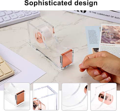 EOOUT Rose Gold Desk Accessories Set, Acrylic Stapler Set, Staple Remover, Phone Holder, Pen Holder