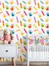 Kanworse 17.7in 32.8ft Peel and Stick Wallpaper Back to School Colorful Crayons Handprint for Kids Self-Adhesive Wall