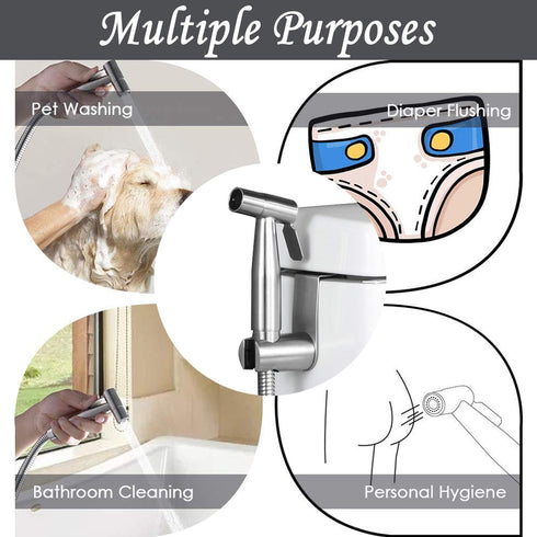 Bidet Sprayer Head, Stainless Steel Handheld Kit with Hook, Easy to Install for Personal Hygiene