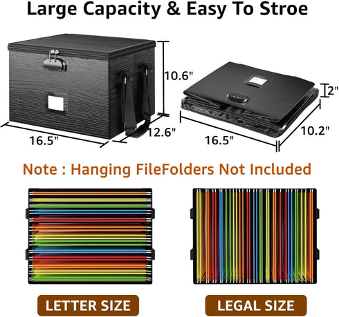 Fireproof Document Box File Organizer, Portable Locking Storage Box with Handle for Important Documents