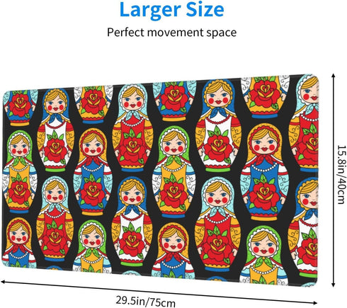 Hwxzupm 16x29.5 Inch Russian Nesting Dolls Matryoshka Gaming Mouse Pad Large - Non-Slip Desk Mat with Stitched Edges