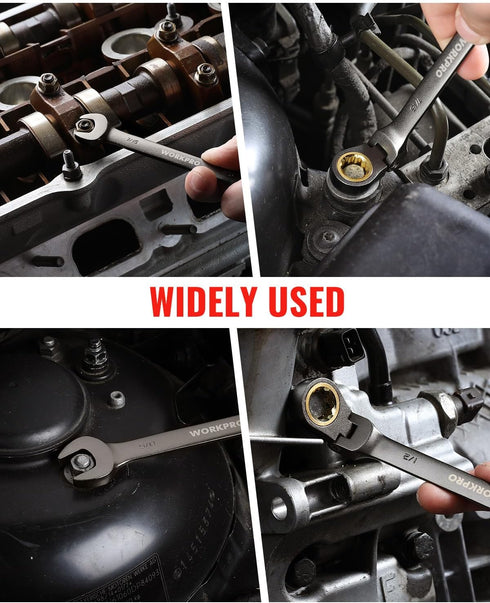 8-piece Set, 5/16-3/4 72-Teeth, WORKPRO Flex-Head Ratcheting Combination Wrench SAE in, CR-V Constructed, Nickel