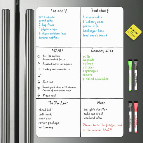 Magnetic Whiteboard for Fridge, Small Dry Erase Board with 4 Markers and 1 Eraser, 23 x 15 Inches