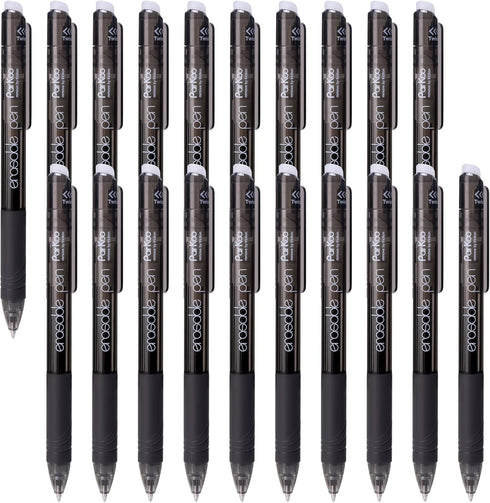 ParKoo 20 Black Retractable Erasable Gel Pens, Twist-Write, Fine Point 0.7 mm for Drawing and Writing