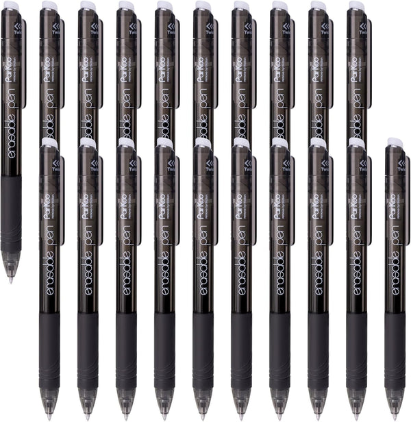 ParKoo 20 Black Retractable Erasable Gel Pens, Twist-Write, Fine Point 0.7 mm for Drawing and Writing