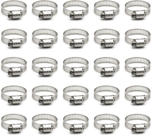 Hose Clamp 1 Inch Stainless Steel Worm Gear Fuel Line Clamps, 19-29mm (25 Pack)