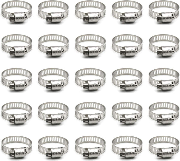 Hose Clamp 1 Inch Stainless Steel Worm Gear Fuel Line Clamps, 19-29mm (25 Pack)