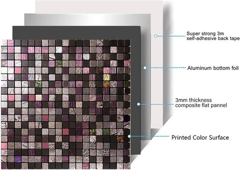 XUANINY 10-Sheet Peel and Stick Backsplash Tiles for Kitchen, Bathroom, Fireplace, Self Adhesive Metal Aluminum Mosaic