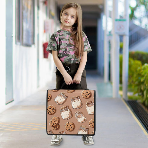 Krafig 3 Cute Cookies Milk Pattern Zipper Binder Bag Ring with Handle Shoulder Strap, Binder File Organizer Bag Storage