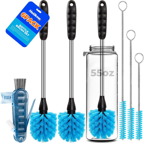 Holikme 6 Pack Brush Set, 14" Long Handle Stainless Steel Cleaner, 3