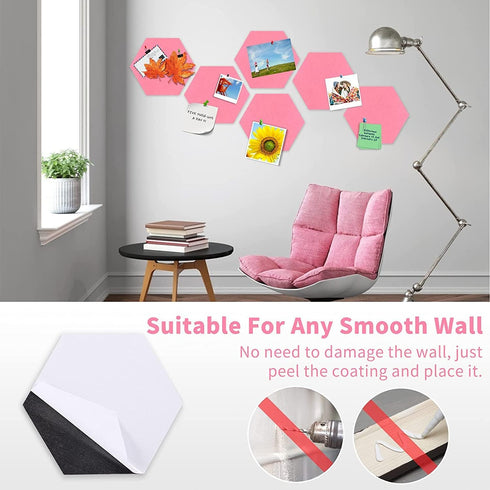 Hexagon Felt Cork Board Tiles, 6 PCS Self Adhesive Bulletin Boards, Wall Decor Stickers Set for Office Home School