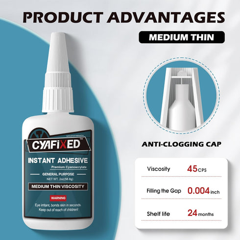 Strong Cyanoacrylate (CA) Super Glue - Fast Curing Medium-Thin Viscosity Instant Adhesive, 4 oz. for Permanent Repair