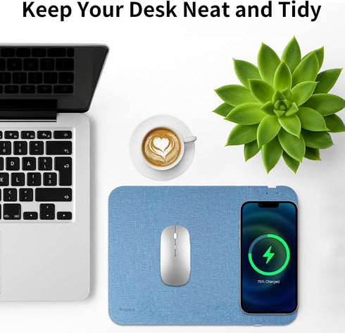 Tongyanat 15W, Fast Wireless Charging Mouse Pad Office Desk Pad with Ultra-Smooth Surface Non-Slip Rubber Base